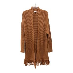J Jill Sweater Women Medium Duster Brown Open Front Cardigan Wool‎ Blend Fringed